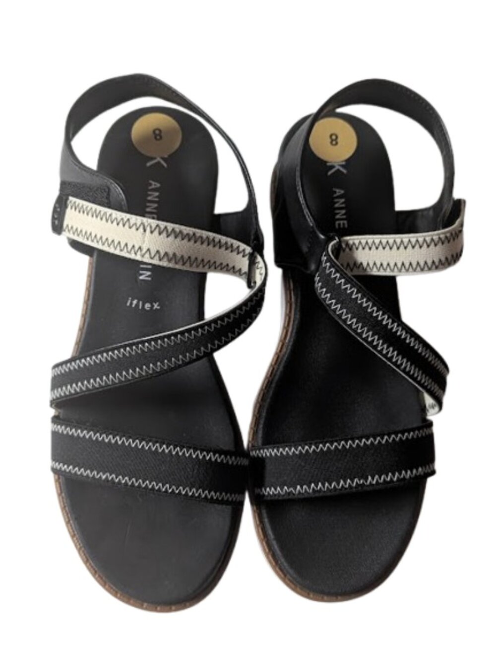 Anne Klein Black Strappy Iflex Comfort Wedge Zig Zag Stitch Sandals Size 8 NWOB